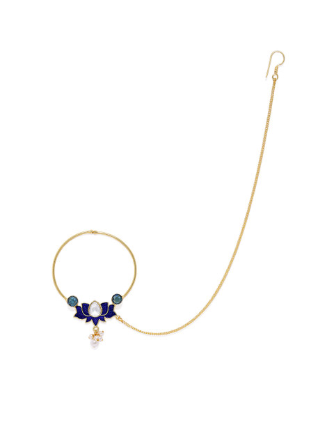 

AccessHer Gold-Toned & Blue Nose Ring With Chain