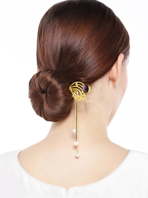 

AccessHer Gold-Toned & Purple Agate Embellished Hairstick