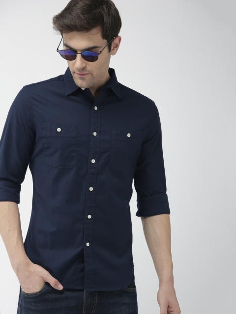 

Denizen From Levis Men Navy Blue Regular Fit Solid Casual Shirt