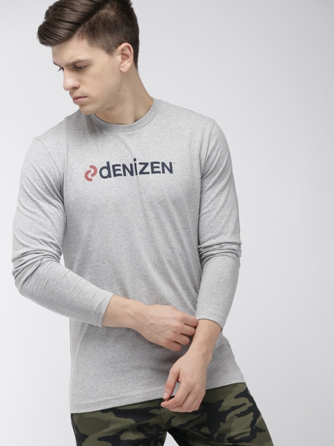 

Denizen From Levis Men Grey Melange Printed Round Neck T-shirt