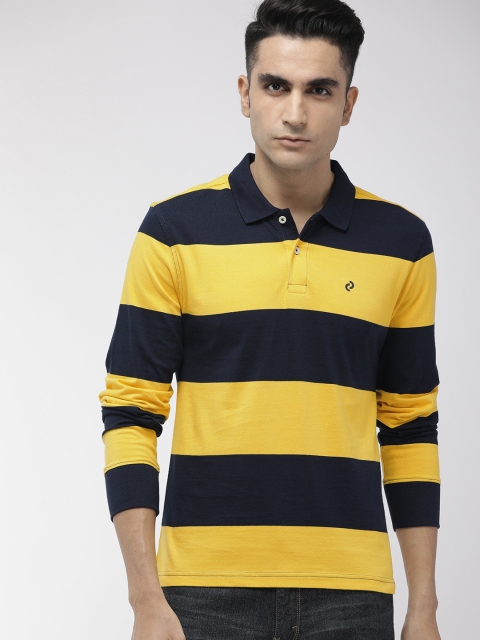

Denizen From Levis Men Yellow & NavyBlue Striped Polo Collar T-shirt