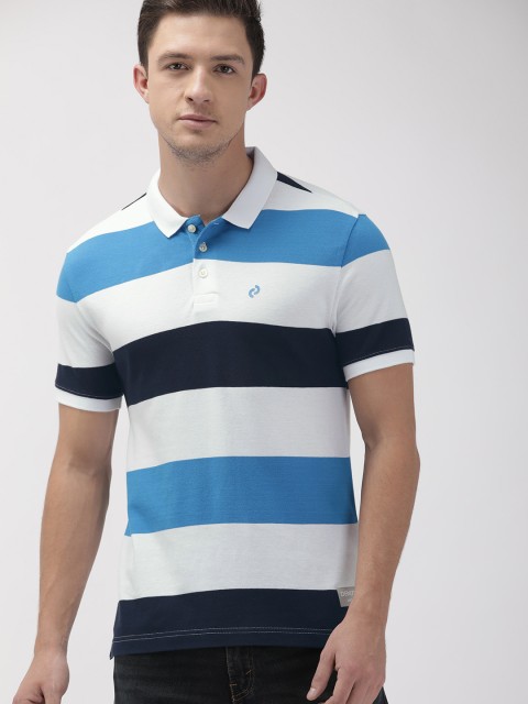 

Denizen From Levis Men White & Blue Striped Polo Collar T-shirt