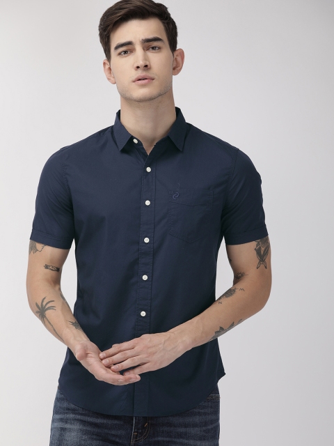 

Denizen From Levis Men Navy Blue Regular Fit Solid Casual Shirt