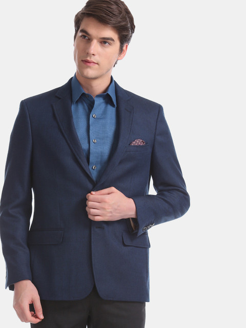 

Arrow Navy Single-Breasted Woollen Blazer, Navy blue