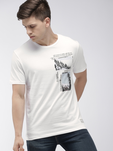 

Denizen From Levis Men White & Black Printed Round Neck T-shirt