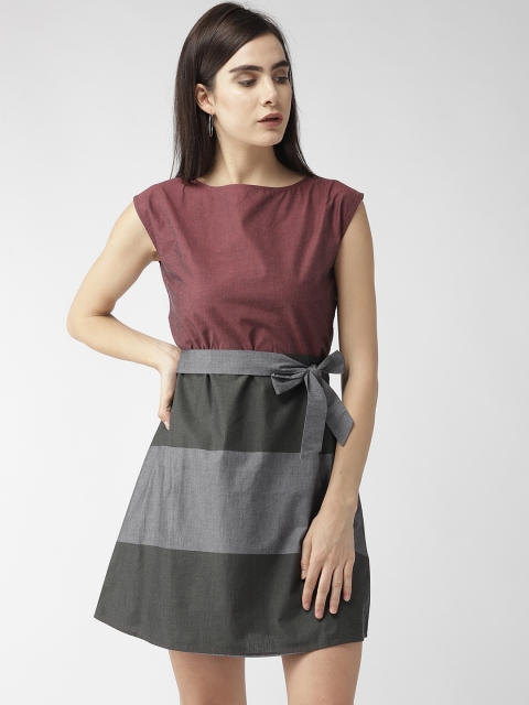 

MISH Women Burgundy & Grey Colourlocked A-Line Dress