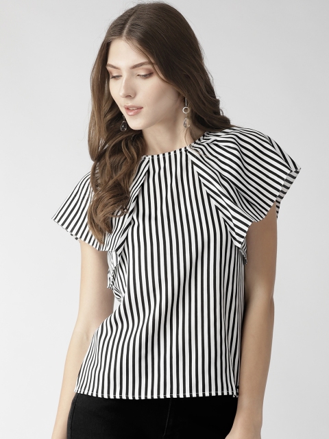

MISH Women White & Black Striped Top