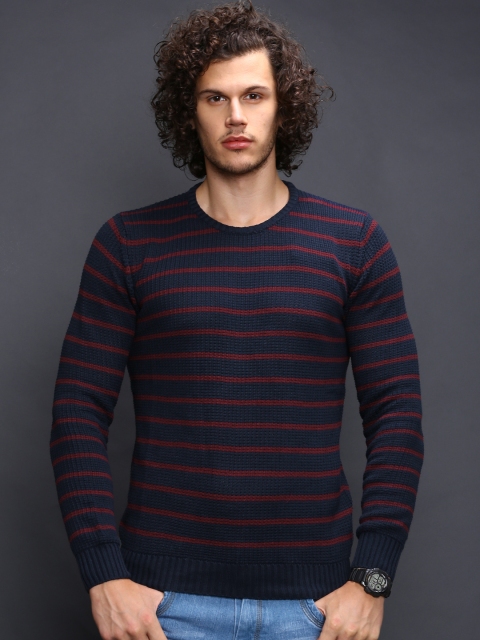 

INDICODE Navy Striped Sweater, Navy blue