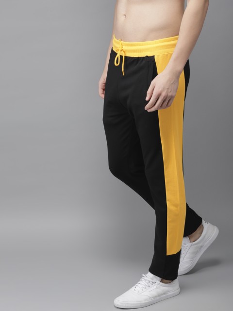 

HERE&NOW Men Black & Yellow Colourblocked Track Pants
