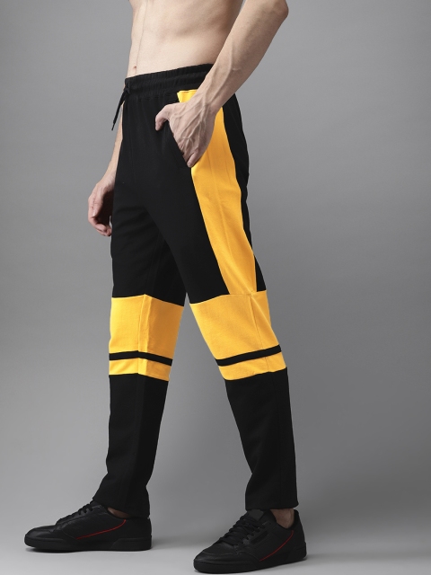 

HERE&NOW Men Yellow & Black Colourblocked Track Pants