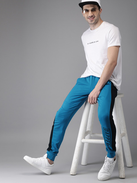 

HERE&NOW Men Blue & Black Colourblocked Straight Fit Joggers