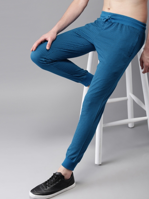 

HERE&NOW Men Blue & Black Checked Joggers