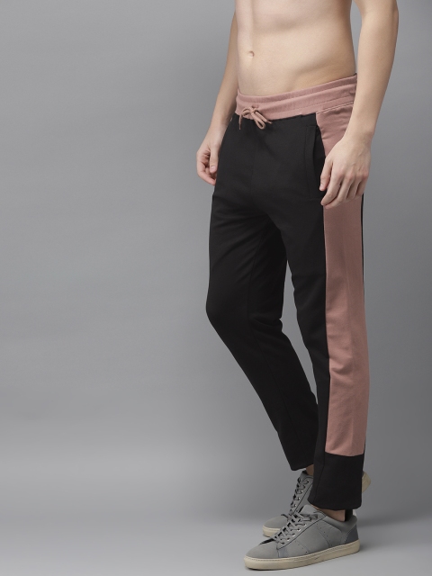 

HERE&NOW Men Black & Mauve Colourblocked Track Pants