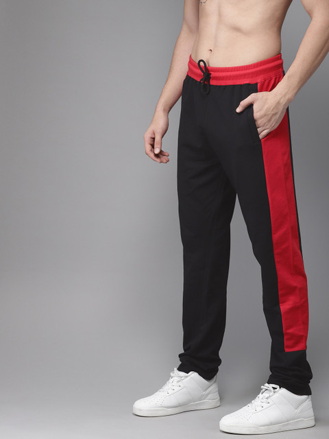 

HERE&NOW Men Black & Red Colourblocked Track Pants