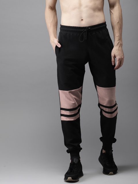 

HERE&NOW Men Black & Nude-Coloured Colourblocked Joggers