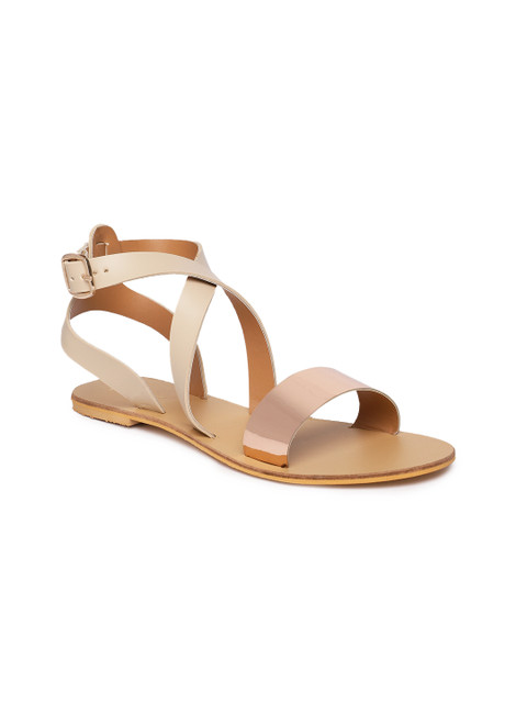 

People Women Rose Gold-Toned Solid Mid-Top Open Toe Flats