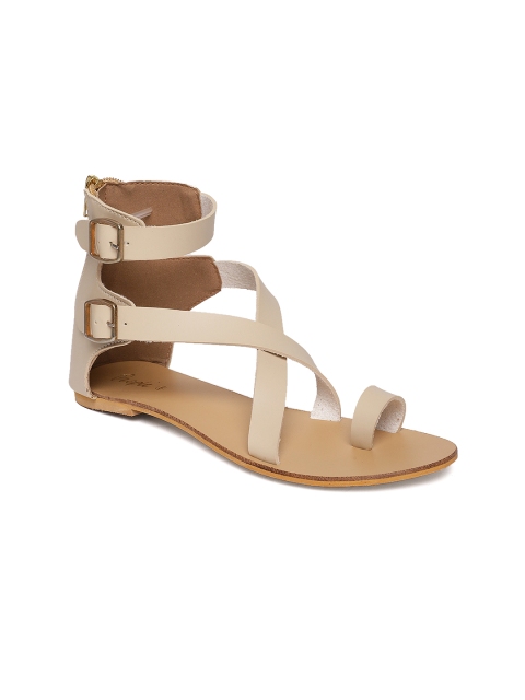 

People Women Beige Solid One Toe Gladiators