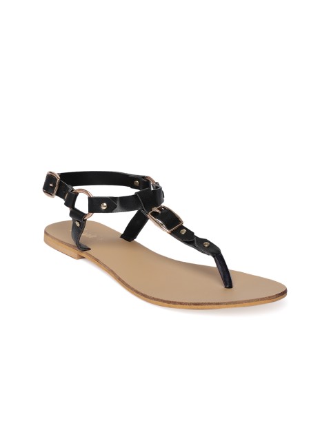 

People Women Black Solid T-Strap Flats