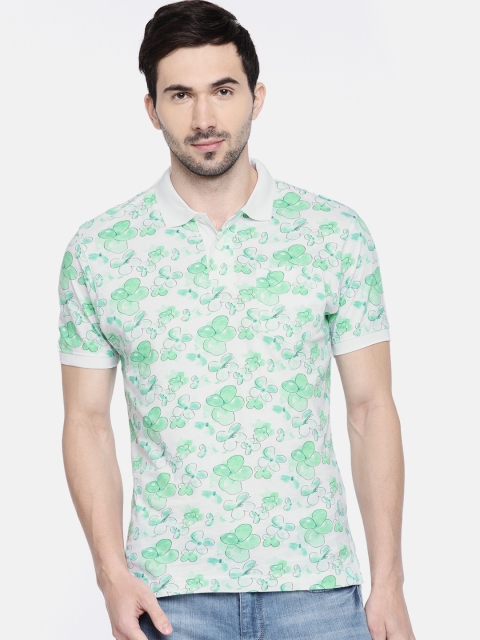 

Parx Men White & Green Printed Polo Collar T-shirt