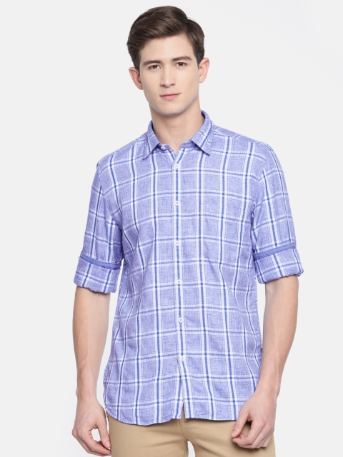 

Parx Men Blue & White Slim Fit Checked Casual Shirt