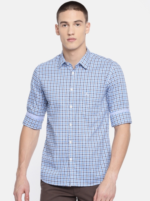 

Parx Men Blue & White Slim Fit Checked Casual Shirt