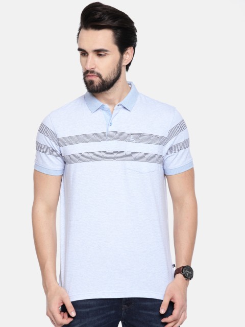 

Parx Men Blue & White Striped Polo Collar T-shirt