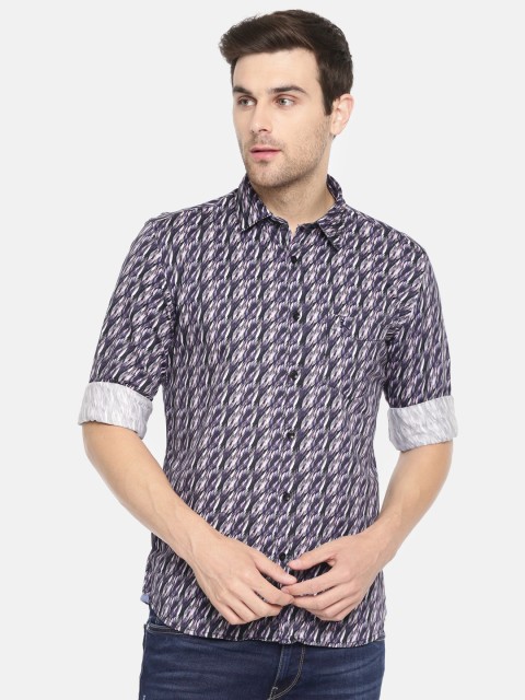 

Parx Men Navy Blue & Purple Slim Fit Printed Casual Shirt