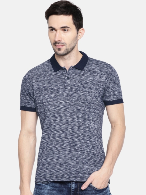 

Parx Men Navy Blue Self Design Polo Collar T-shirt