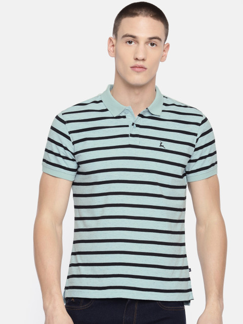 

Parx Men Green & Black Striped Polo Collar T-shirt