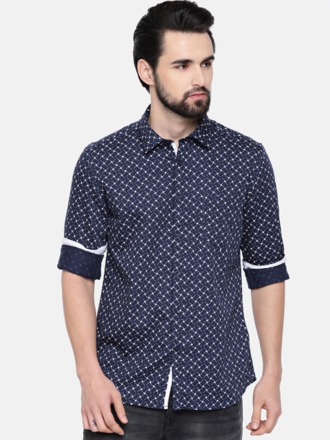 

Parx Men Navy Blue & White Slim Fit Printed Casual Shirt