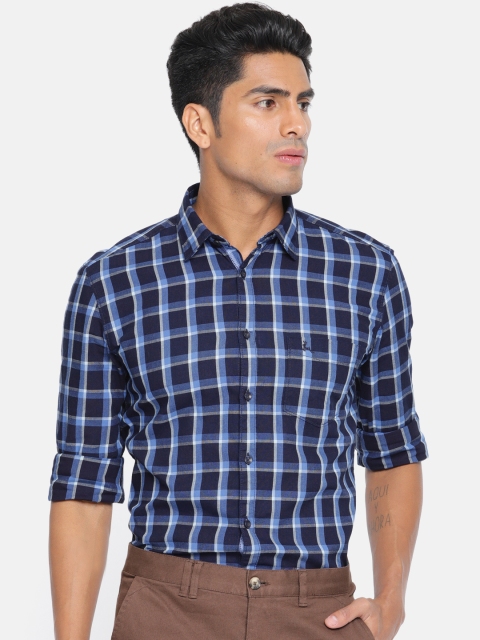 

Parx Men Navy Blue Slim Fit Checked Smart Casual Shirt