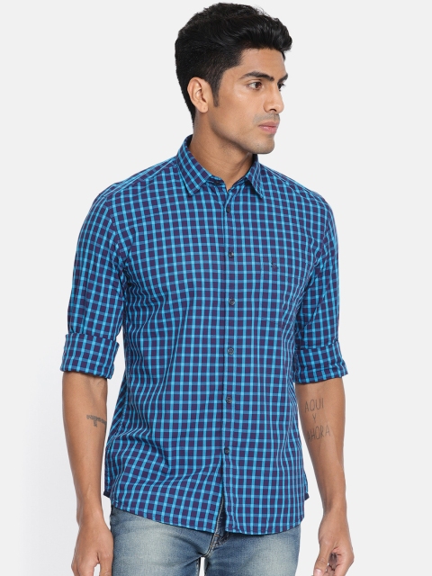 

Parx Men Blue Slim Fit Checked Casual Shirt