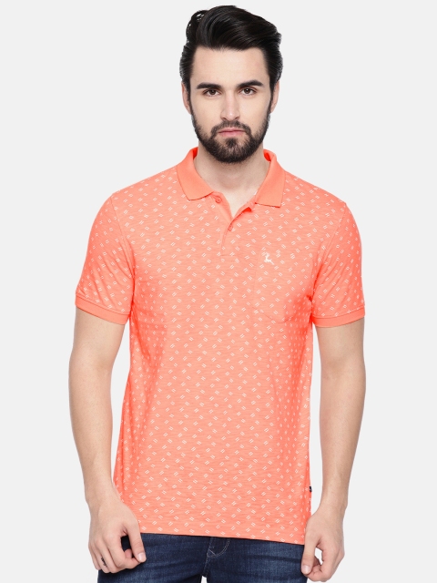 

Parx Men Coral Orange Printed Polo Collar T-shirt