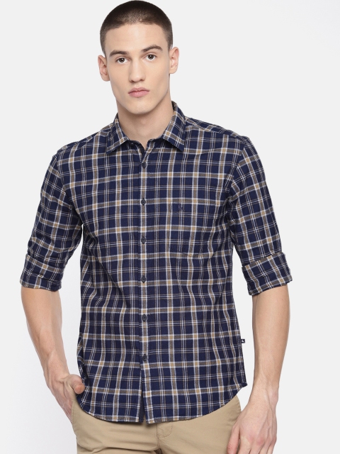 

Parx Men Navy Blue Slim Fit Checked Casual Shirt