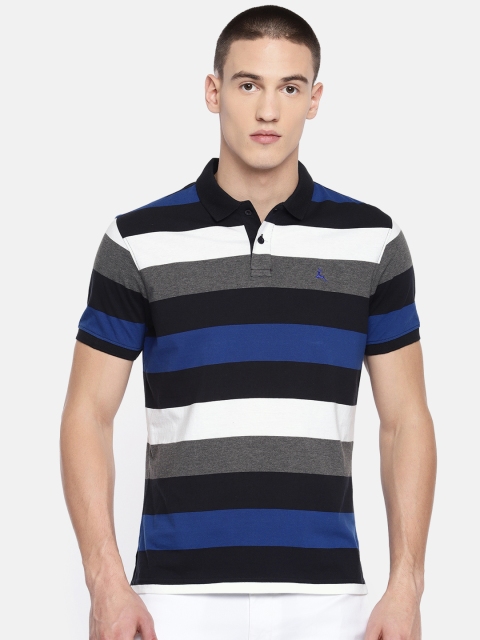 

Parx Men Blue White Striped Polo Pure Cotton T-shirt