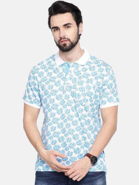 

Parx Men Blue & White Printed Polo Collar T-shirt