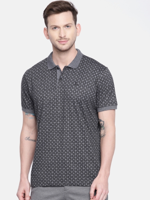 

Parx Men Charcoal Grey & Black Printed Polo T-shirt