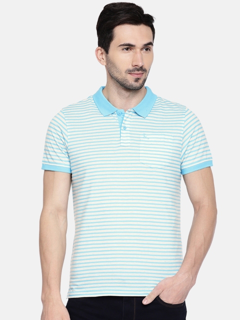 

Parx Men Blue & Beige Striped Polo Collar T-shirt