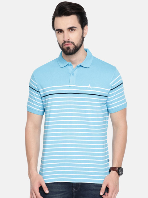 

Parx Men Blue & White Striped Polo Collar T-shirt