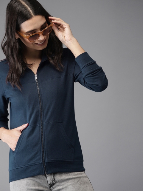 

HERE&NOW Women Navy Blue Solid Sweatshirt