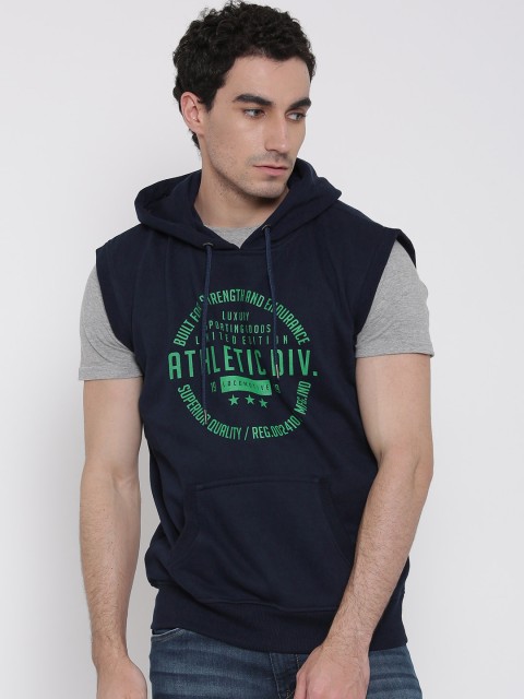 

LOCOMOTIVE Navy Hooded Sleeveless Sweatshirt, Navy blue
