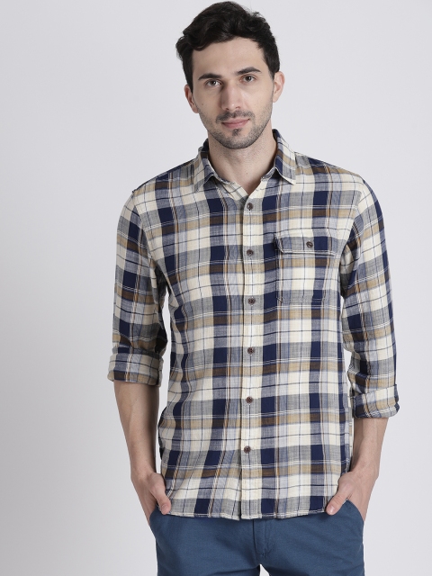 

GAP Men's Slub Plaid Flannel Shirt in Standard Fit, Off white