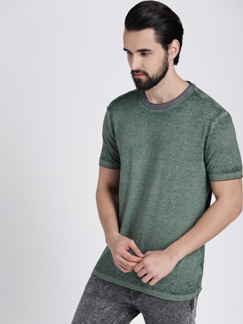 

GAP Men Green Solid Burnout Ringer Crewneck T-Shirt