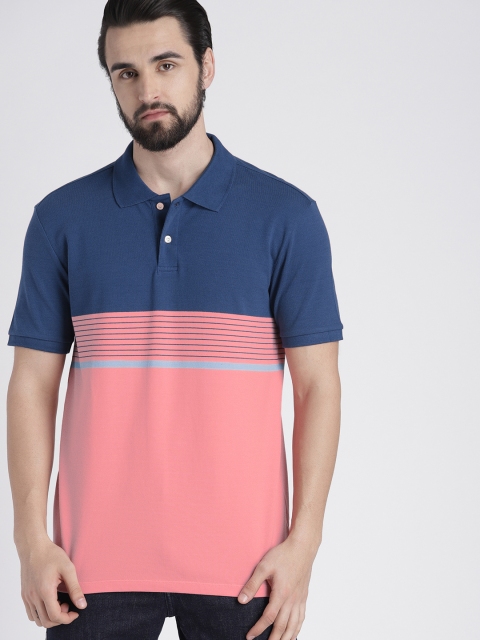 

GAP Men Pink & Navy Blue Colourblocked All Day Pique Polo Shirt