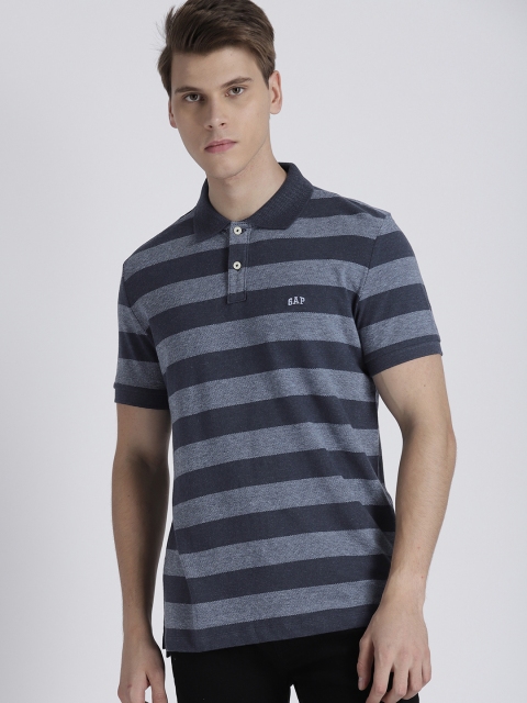 

GAP Men's Blue Striped Crewneck Polo T-Shirt
