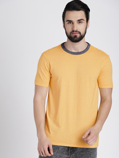 

GAP Men Yellow Solid Burnout Ringer Crewneck T-Shirt