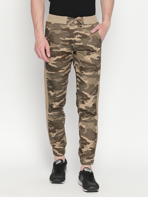 

Beevee Men Khaki-Coloured Camouflage Printed Straight-Fit Joggers, Beige