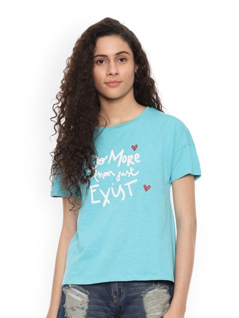 

People Women Blue Printed Pure Cotton Top