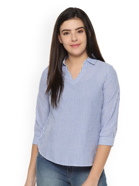 

Van Heusen Woman Blue Striped Shirt Style Top