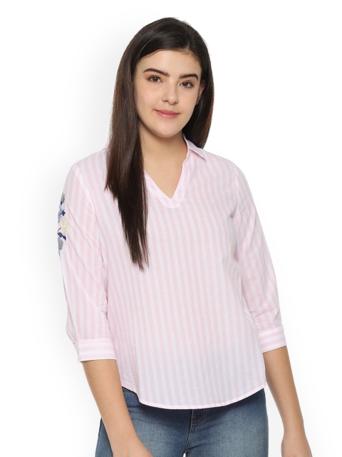 

Van Heusen Woman Peach-Coloured Striped Shirt Style Top